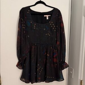 Hutch Black Sheer Floral Print Long-Sleeve Babydoll Dress